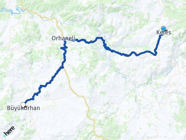 Bursa Keles Büyükorhan Arası Kaç Km - Yol Haritası