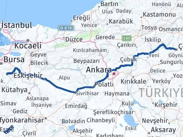 Bursa Keles Çorum Arası Kaç Km - Yol Haritası