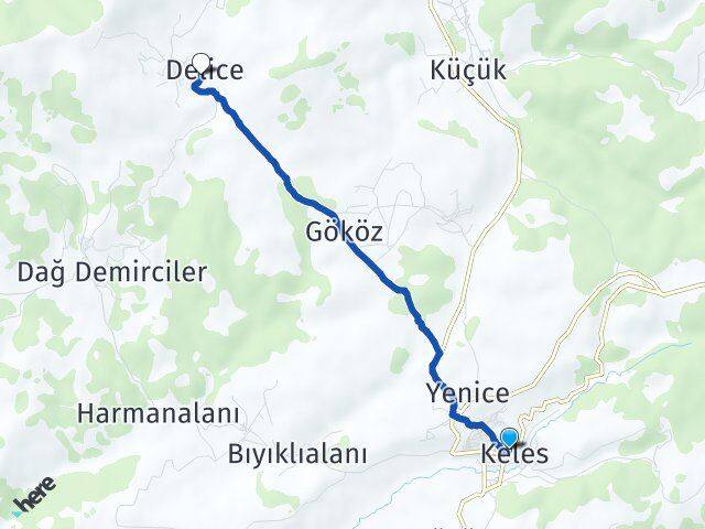 Bursa Keles Delice Keles Arası Kaç Km - Yol Haritası