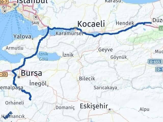 Bursa Keles Düzce Arası Kaç Km - Yol Haritası