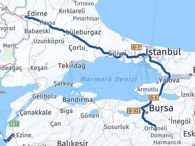 Bursa Keles Edirne Arası Kaç Km - Yol Haritası