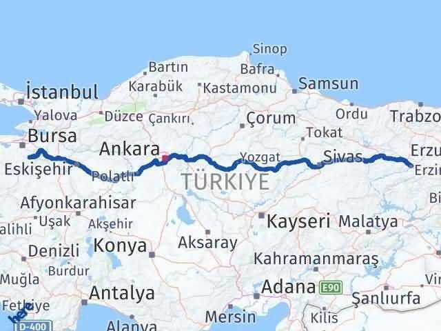 Bursa Keles Erzincan Arası Kaç Km - Yol Haritası