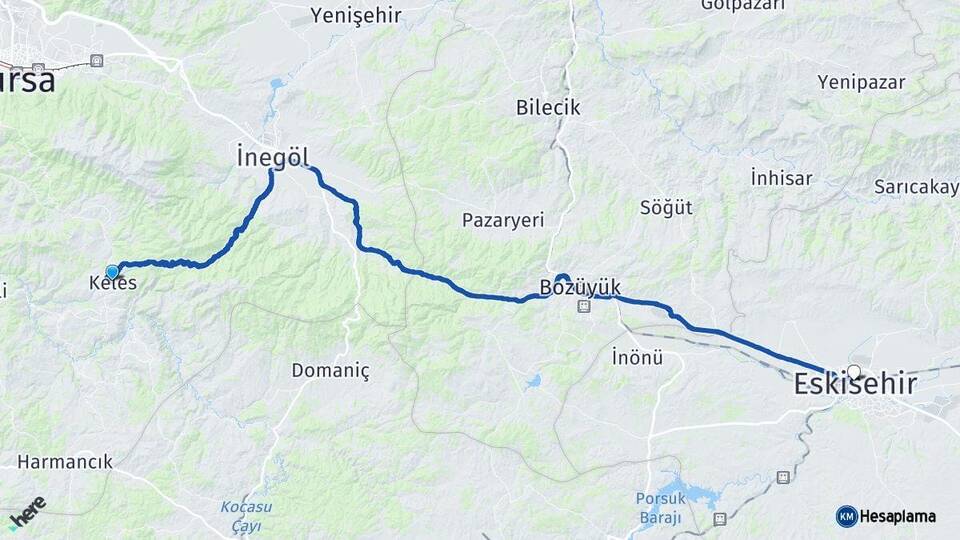 Bursa Keles Eskişehir Arası Kaç Km - Yol Haritası