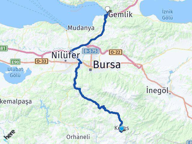 Bursa Keles Gemlik Arası Kaç Km - Yol Haritası