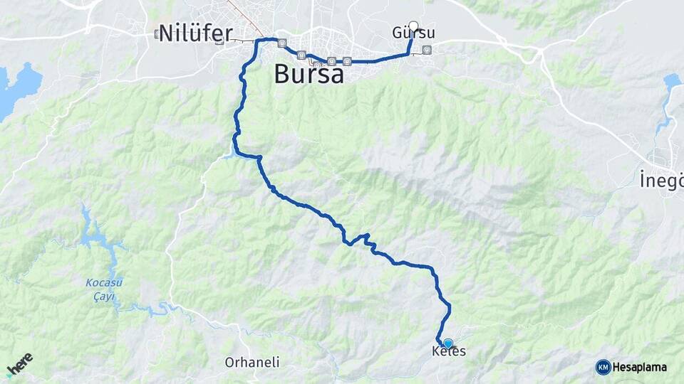 Bursa Keles Gürsu Arası Kaç Km - Yol Haritası