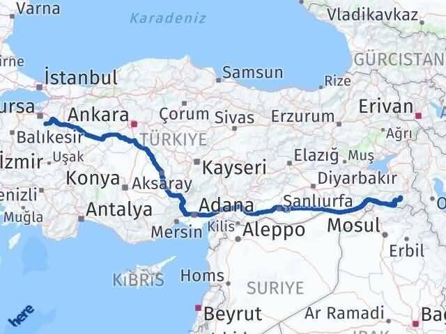Bursa Keles Hakkari Arası Kaç Km - Yol Haritası