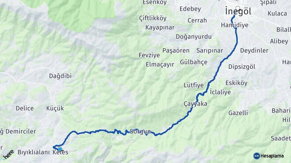 Bursa Keles İnegöl Arası Kaç Km - Yol Haritası