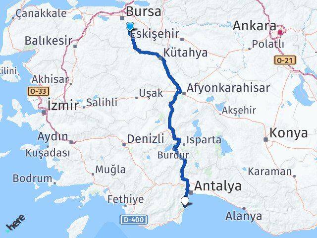 Bursa Keles Kemer Antalya Arası Kaç Km - Yol Haritası