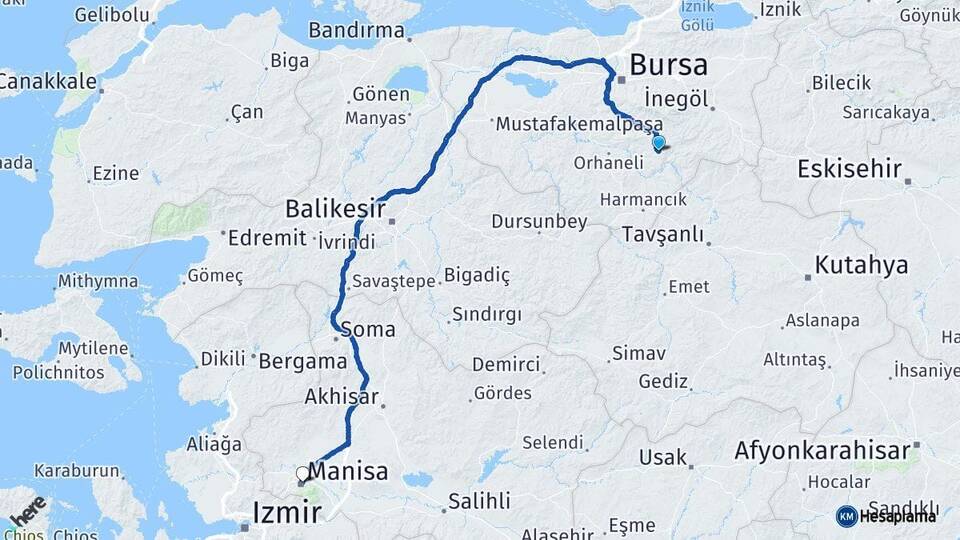 Bursa Keles Manisa Arası Kaç Km - Yol Haritası