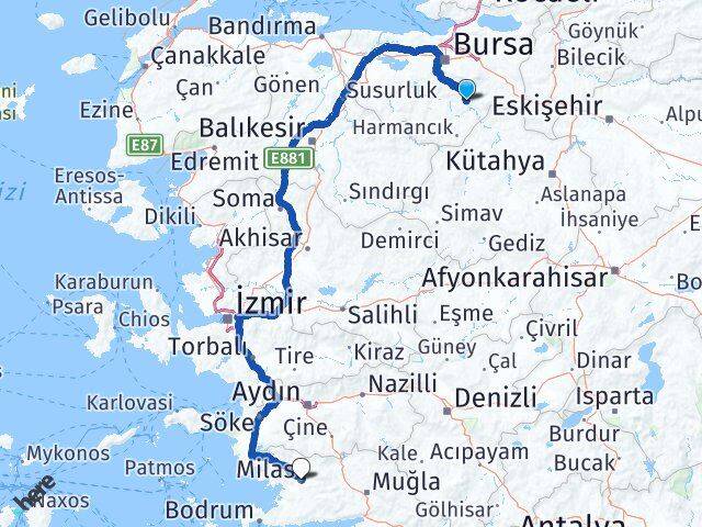 Bursa Keles Milas Muğla Arası Kaç Km - Yol Haritası