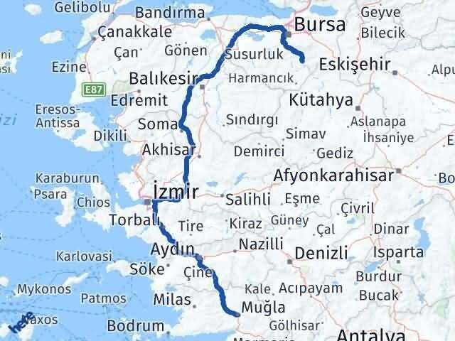 Bursa Keles Muğla Arası Kaç Km - Yol Haritası