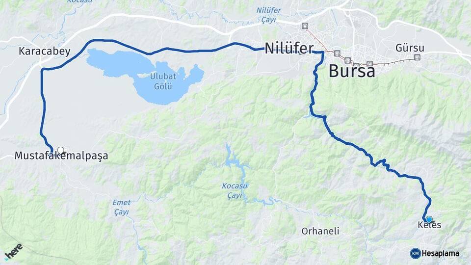 Bursa Keles Mustafakemalpaşa Arası Kaç Km - Yol Haritası