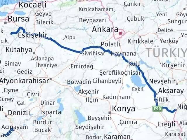 Bursa Keles Niğde Arası Kaç Km - Yol Haritası