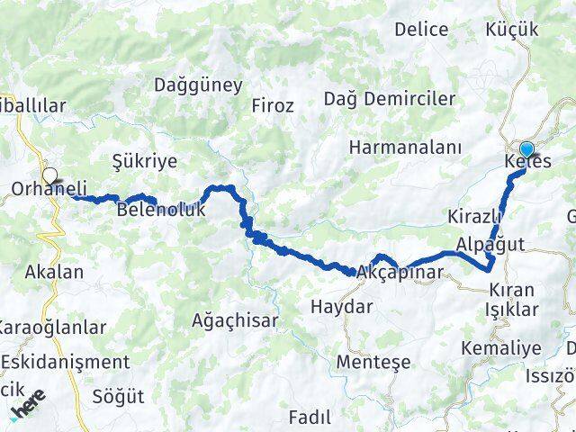 Bursa Keles Orhaneli Arası Kaç Km - Yol Haritası