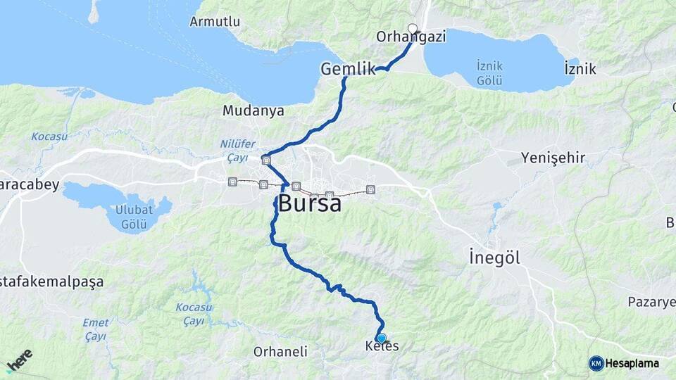 Bursa Keles Orhangazi Arası Kaç Km - Yol Haritası