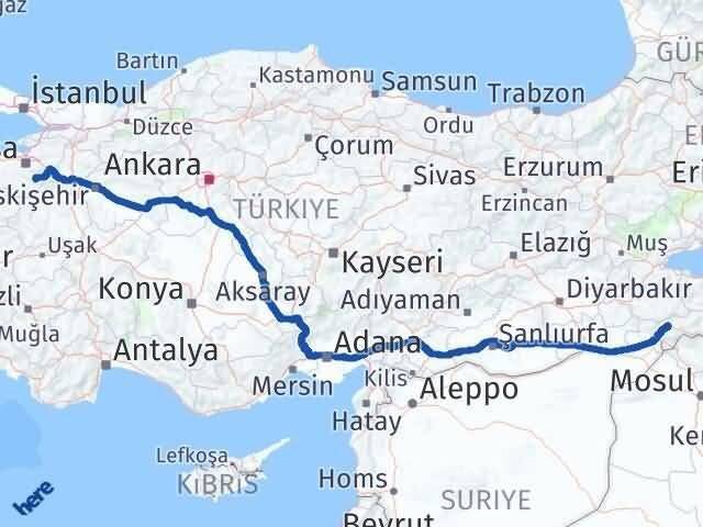 Bursa Keles Şırnak Arası Kaç Km - Yol Haritası