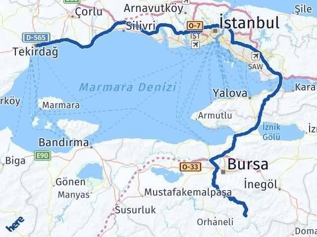 Bursa Keles Tekirdağ Arası Kaç Km - Yol Haritası