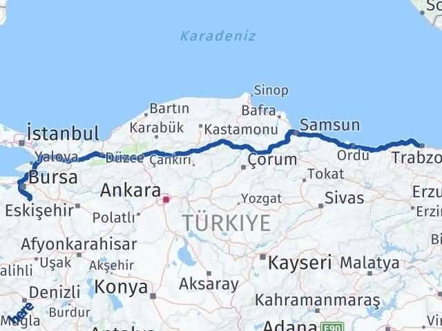 Bursa Keles Trabzon Arası Kaç Km - Yol Haritası