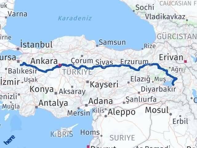 Bursa Keles Van Arası Kaç Km - Yol Haritası
