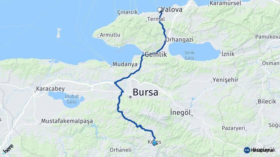 Bursa Keles Yalova Arası Kaç Km - Yol Haritası