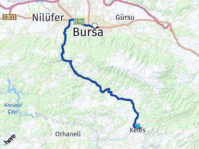 Bursa Keles Yıldırım Arası Kaç Km - Yol Haritası