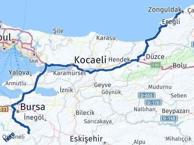 Bursa Keles Zonguldak Arası Kaç Km - Yol Haritası