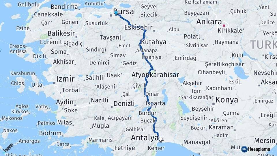 Bursa Kestel Antalya Arası Kaç Km - Yol Haritası
