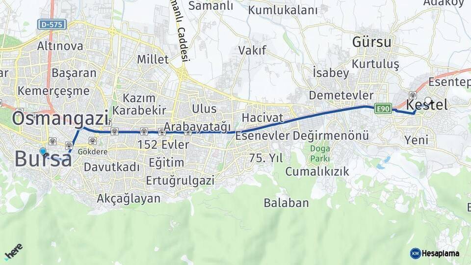 Bursa Kestel Arası Kaç Km - Yol Haritası