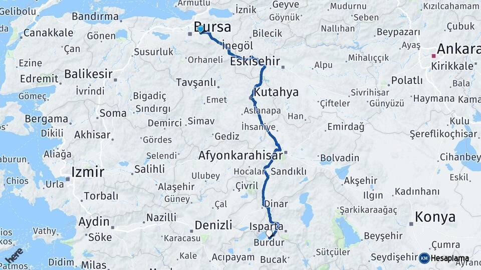 Bursa Kestel Burdur Arası Kaç Km - Yol Haritası