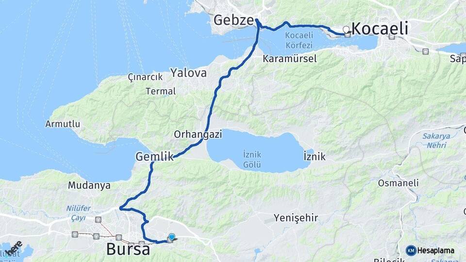 Bursa Kestel Derince Kocaeli Arası Kaç Km - Yol Haritası