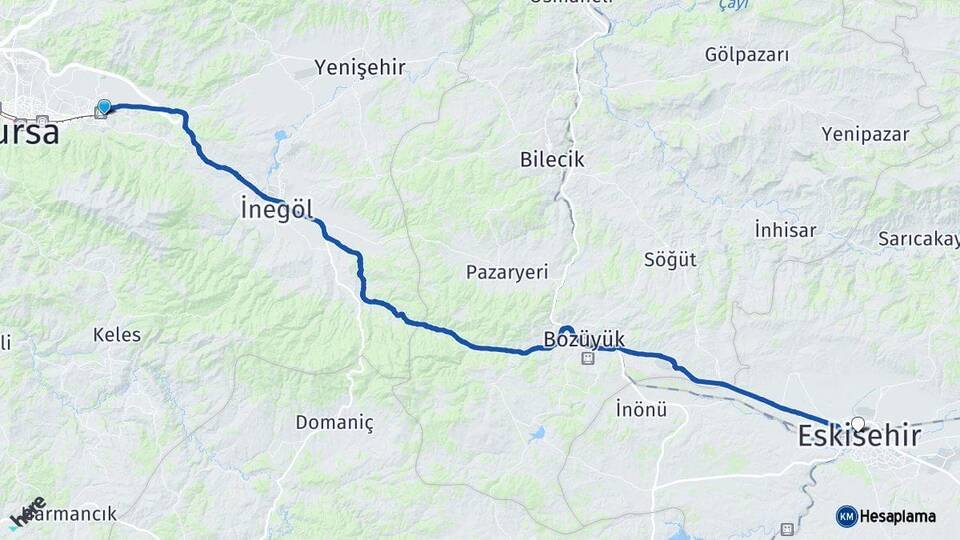 Bursa Kestel Eskişehir Arası Kaç Km - Yol Haritası