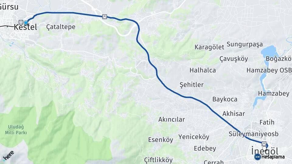 Bursa Kestel İnegöl Arası Kaç Km - Yol Haritası