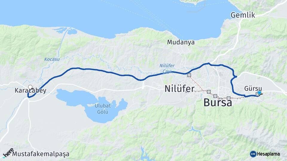 Bursa Kestel Karacabey Arası Kaç Km - Yol Haritası
