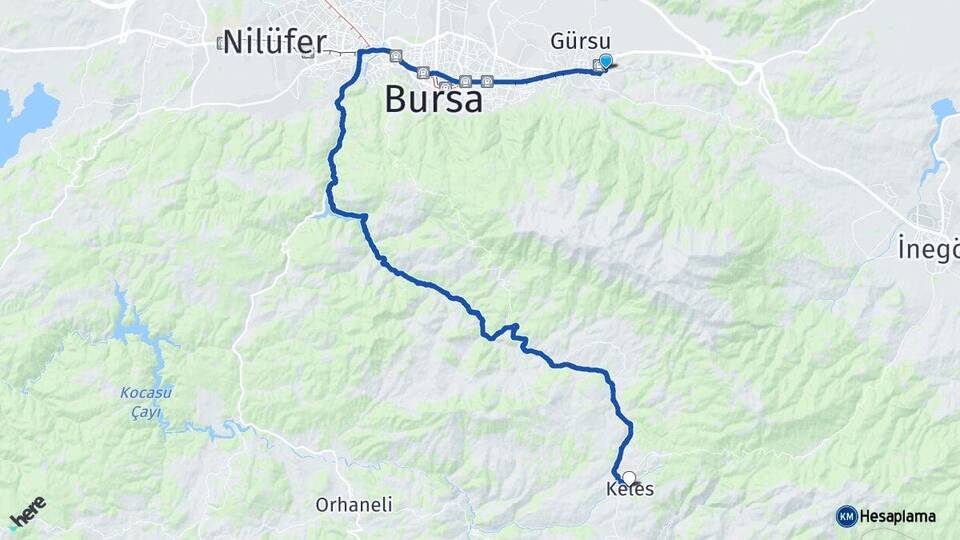 Bursa Kestel Keles Arası Kaç Km - Yol Haritası