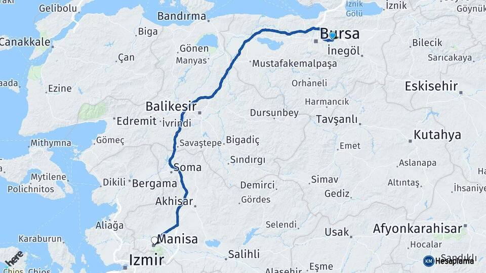 Bursa Kestel Manisa Arası Kaç Km - Yol Haritası