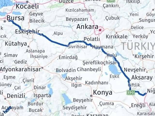 Bursa Kestel Niğde Arası Kaç Km - Yol Haritası