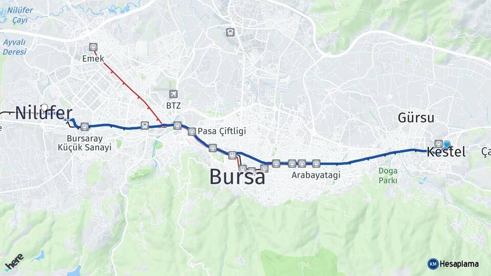 Bursa Kestel Nilüfer Arası Kaç Km - Yol Haritası