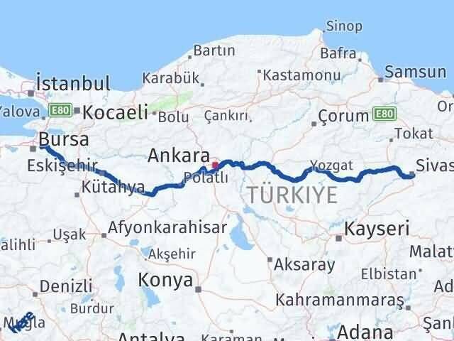Bursa Kestel Sivas Arası Kaç Km - Yol Haritası