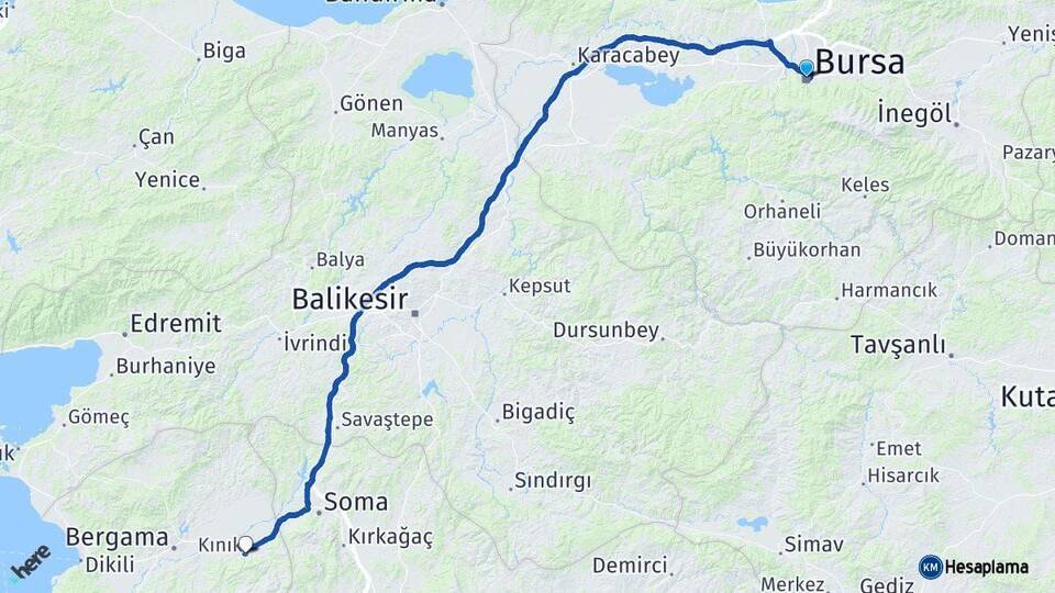 Bursa Kınık İzmir Arası Kaç Km - Yol Haritası