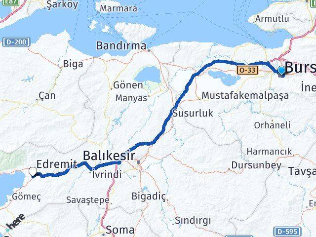 Bursa Koca Seyit Havalimanı Arası Kaç Km - Yol Haritası