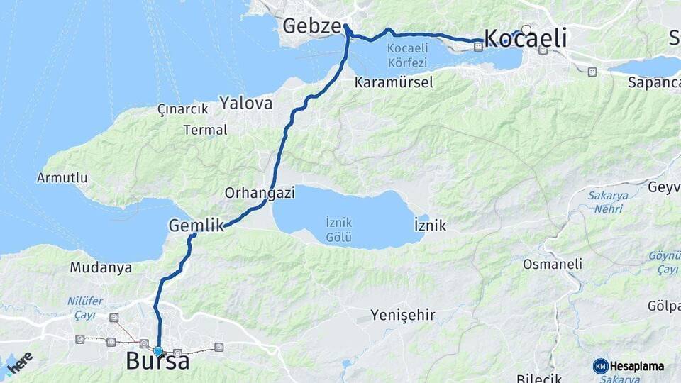 Bursa Kocaeli Arası Kaç Km - Yol Haritası
