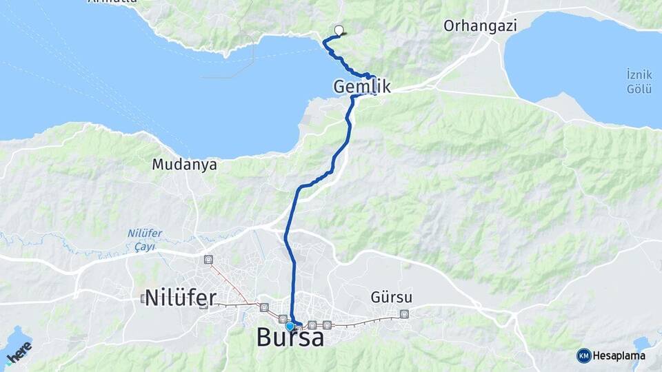 Bursa Küçükkumla Gemlik Arası Kaç Km - Yol Haritası
