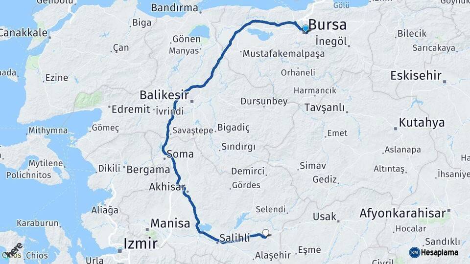 Bursa Kula Manisa Arası Kaç Km - Yol Haritası
