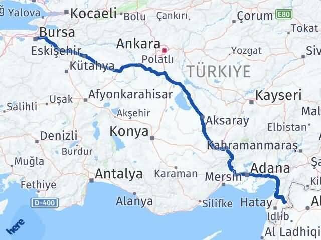 Bursa Kumlu Hatay Arası Kaç Km - Yol Haritası