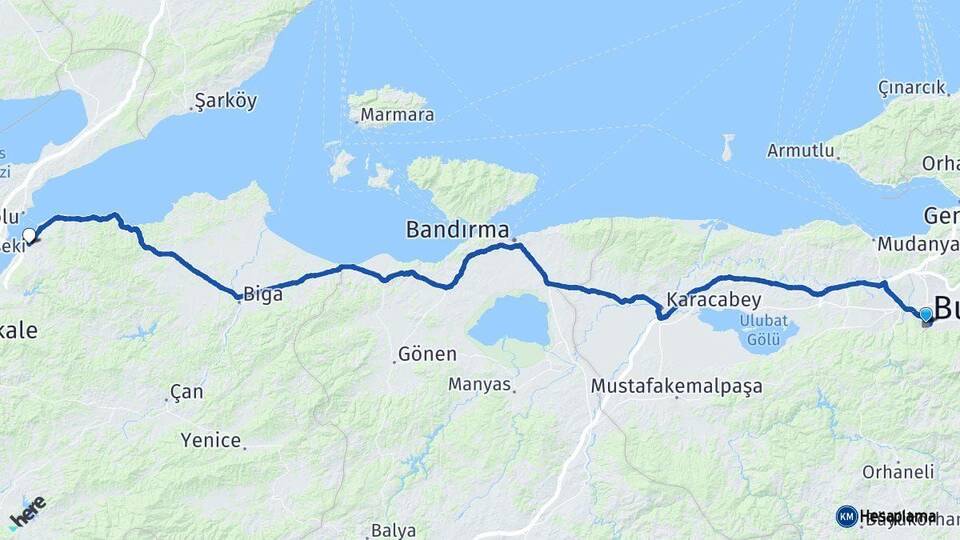 Bursa Lapseki Çanakkale Arası Kaç Km - Yol Haritası