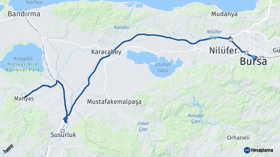 Bursa Manyas Arası Kaç Km - Yol Tarifi