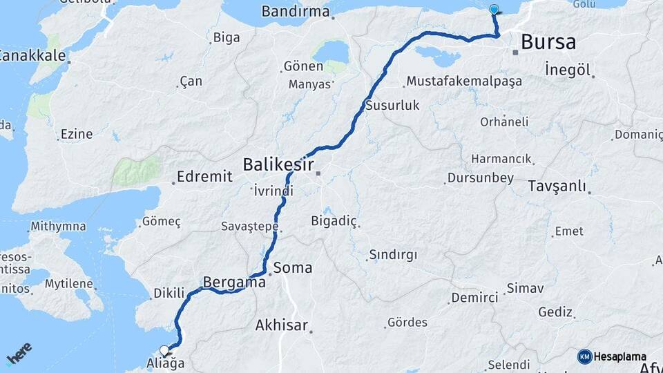 Bursa Mudanya Aliağa İzmir Arası Kaç Km - Yol Haritası