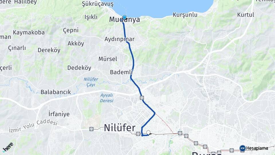 Bursa Mudanya Beşevler Nilüfer Arası Kaç Km - Yol Haritası