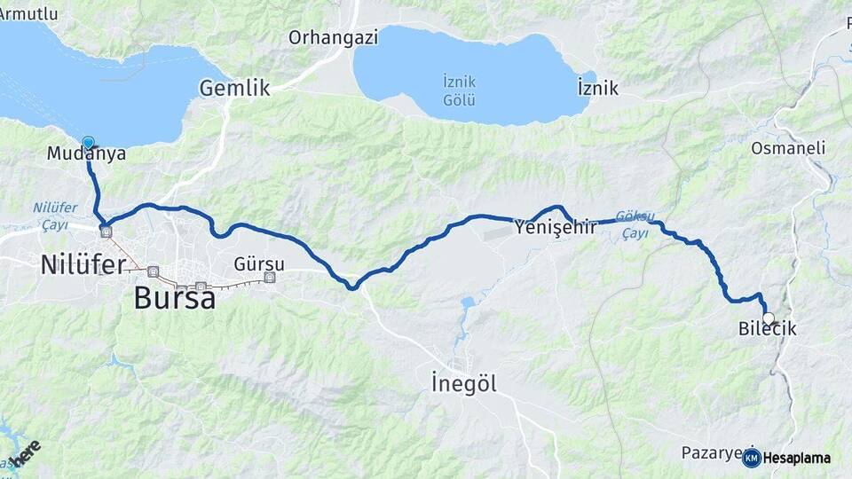 Bursa Mudanya Bilecik Arası Kaç Km - Yol Haritası