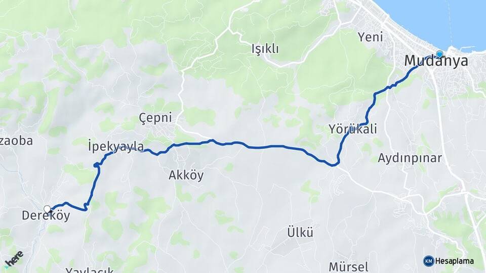 Bursa Mudanya Dereköy Mudanya Arası Kaç Km - Yol Haritası